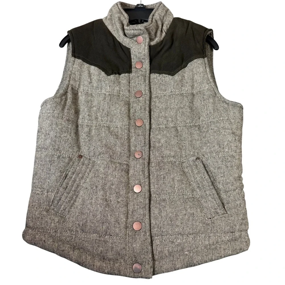 CASONO Kids Quilted Tweed Vest Brown Suede Accents Snap Front Size Youth Large